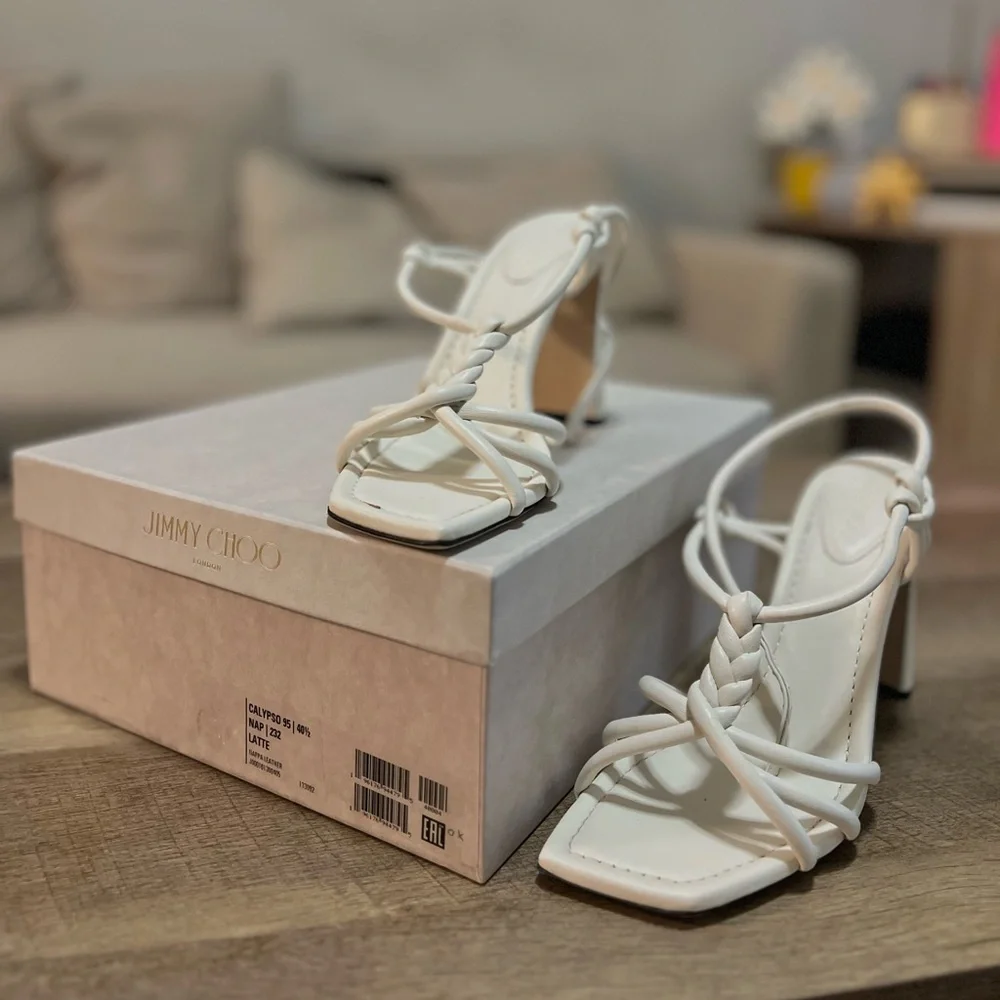 Jimmy Choo Calypso 95 Heels – White Latte Strappy Sandals EU 40.5 (US 10) - Picture 7 of 8